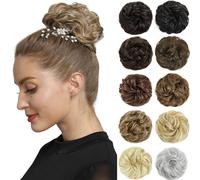 Extensiones de mo o despeinado con capullo de rosa para mujer, mo o rizado, coletero, color negro natural y casta o oscuro.