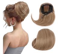 Extensiones de moño con cordón, coletero recto Hepburn para mujer, 15,24 cm, cola de caballo corta sintética con clip, postizo de pelo falso, rubio arena mezclado con rubio decolorado