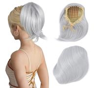 Extensiones de moño con cordón, coletero recto Hepburn para mujer, 15,24 cm, cola de caballo corta sintética con clip, postizo de pelo falso, rubio arena mezclado con rubio decolorado