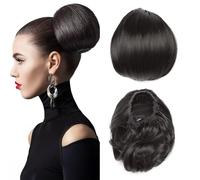 Extensiones de moño con cordón, coletero recto Hepburn para mujer, 15,24 cm, cola de caballo corta sintética con clip, postizo de pelo falso, rubio arena mezclado con rubio decolorado