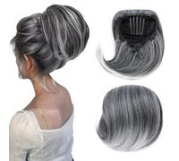 Extensiones de moño con cordón, coletero recto Hepburn para mujer, 15,24 cm, cola de caballo corta sintética con clip, postizo de pelo falso, rubio arena mezclado con rubio decolorado