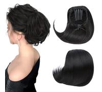 Extensiones de moño con cordón, coletero recto Hepburn para mujer, 15,24 cm, cola de caballo corta sintética con clip, postizo de pelo falso, rubio arena mezclado con rubio decolorado