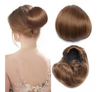 Extensiones de moño con cordón, coletero recto Hepburn para mujer, 15,24 cm, cola de caballo corta sintética con clip, postizo de pelo falso, rubio arena mezclado con rubio decolorado