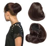 Extensiones de moño con cordón, coletero recto Hepburn para mujer, 15,24 cm, cola de caballo corta sintética con clip, postizo de pelo falso, rubio arena mezclado con rubio decolorado