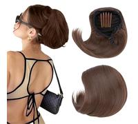 Extensiones de moño con cordón, coletero recto Hepburn para mujer, 15,24 cm, cola de caballo corta sintética con clip, postizo de pelo falso, rubio arena mezclado con rubio decolorado