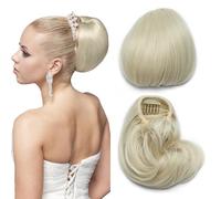 Extensiones de moño con cordón, coletero recto Hepburn para mujer, 15,24 cm, cola de caballo corta sintética con clip, postizo de pelo falso, rubio arena mezclado con rubio decolorado