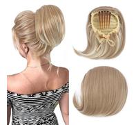 Extensiones de moño con cordón, coletero recto Hepburn para mujer, 15,24 cm, cola de caballo corta sintética con clip, postizo de pelo falso, rubio arena mezclado con rubio decolorado