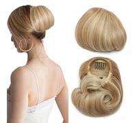 Extensiones de moño con cordón, coletero recto Hepburn para mujer, 15,24 cm, cola de caballo corta sintética con clip, postizo de pelo falso, rubio arena mezclado con rubio decolorado