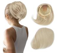 Extensiones de moño con cordón, coletero recto Hepburn para mujer, 15,24 cm, cola de caballo corta sintética con clip, postizo de pelo falso, rubio arena mezclado con rubio decolorado