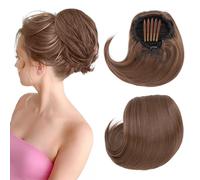 Extensiones de moño con cordón S-noilite, clip sintético para cola de caballo corta, moño con coleteros estilo Hepburn recto de 30 cm,Mezcla Castaño Ceniza Rubio Claro