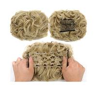 Extensiones de moño de pelo rizado desordenado para mujer, moño sintético Updo, moños fáciles de estirar, peines de pelo con clip en extensiones de cola de caballo para mujer (color: 24T613)