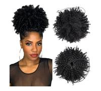 Extensiones de moños desordenados para mujeres Moño sintético afro rizado con cola de caballo y cordón ajustable for mujer Extensiones de cabello natural para mujeres negras(Black Brown variegation)
