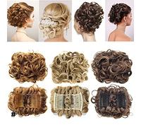 Extensiones de pelo corto y rizado, tipo moño, postizos de pelo recogido, con peine de clips, fácil de estirar,