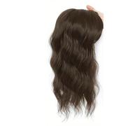 Extensiones de pelo de 14 pulgadas para mujeres con cabello fino, base grande de 6,5 x 6,5 pulgadas con flequillo, piezas de peluca de encaje invisibles hechas a mano agrega volumen al cabello (marrón