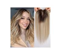 Extensiones de pelo de 35 cm para mujeres, cabello real, sin flequillo, base de 4 x 5 pulgadas para mujeres con cabello fino agrega volumen al cabello (rubio marrón oscuro)