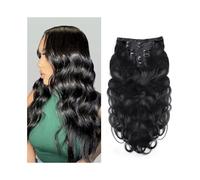 Extensiones de pelo humano con clip para ondas corporales, 120 g, 8 unidades con 20 clips, n.º 1B, color negro natural, 40,6 - 66 cm, cabeza entera, suave (22 pulgadas)