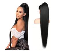 Extensiones de pelo humano liso para mujer, pelo largo y liso brasileño, color natural, con cordón, para uso diario (66 cm)
