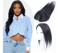 Extensiones de pelo humano para mujer, extensiones de pelo humano con clip, 100% pelo real, para cabello más fino, 8 x 11 cm, cubierta de superficie tejida a mano, encaje suizo, postizo natural, color