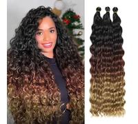 Extensiones de pelo largo y rizado ondulado oceánico de crochet de pelo sintético suave y ondulado para trenzas bohemias para mujeres (1B/30/27#, 24 pulgadas-3T)
