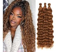 Extensiones de pelo largo y rizado ondulado oceánico de crochet de pelo sintético suave y ondulado profundo para trenzas bohemias para mujeres (30 #, 18 pulgadas-3T)