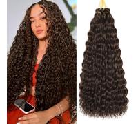 Extensiones de pelo largo y rizado ondulado oceánico de crochet de pelo sintético suave y ondulado profundo para trenzas bohemias para mujeres (4#, 24"-6T)