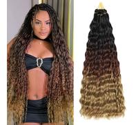 Extensiones de pelo largo y rizado ondulado oceánico de crochet de pelo sintético suave y ondulado para trenzas bohemias para mujeres (1B/30/27#, 24"-6T)
