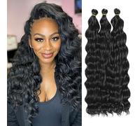 Extensiones de pelo largo y rizado ondulado oceánico de crochet de pelo sintético suave y ondulado profundo para trenzas bohemias para mujeres (1B#, 18 pulgadas-3T)