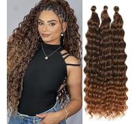 Extensiones de pelo largo y rizado ondulado oceánico de crochet de pelo sintético suave y ondulado profundo para trenzas bohemias para mujeres (T4/30#, 24 pulgadas-3T)