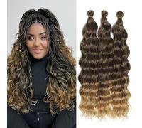 Extensiones de pelo largo y rizado ondulado oceánico de crochet de pelo sintético suave y ondulado profundo para trenzas bohemias para mujeres (T4/27#, 18 pulgadas-3T)