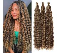 Extensiones de pelo largo y rizado ondulado oceánico de crochet de pelo sintético suave y ondulado para trenzas bohemias para mujeres (P33/27#, 24 pulgadas-3T)