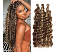 Extensiones de pelo largo y rizado ondulado oceánico de crochet de pelo sintético suave y ondulado para trenzas bohemias para mujeres (P33/27#, 18 pulgadas-3T)