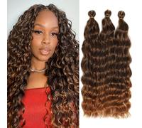 Extensiones de pelo largo y rizado ondulado oceánico de crochet de pelo sintético suave y ondulado profundo para trenzas bohemias para mujeres (T4/30#, 18 pulgadas-3T)