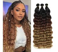 Extensiones de pelo largo y rizado ondulado oceánico de crochet suave sintético para trenzas boho para mujeres (1B/30/27#, 18 pulgadas-3T)