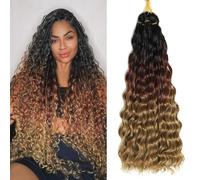 Extensiones de pelo largo y rizado ondulado oceánico de crochet suave sintético para trenzas boho para mujeres (1B/30/27#, 18 pulgadas-6T)