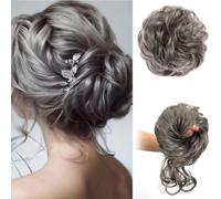 Extensiones de pelo para moños desordenados, coleteros de pelo elástico para mujer, moño sintético, accesorios para donuts, 2 unidades (negro/gris 2)