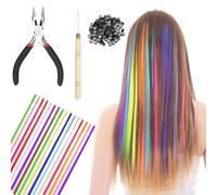 Extensiones de pelo para niños, coloridas hebras de pelo para niños, para trenzar y sujetar, 50 piezas, juego de extensiones de pelo de colores, con 100 cuentas y accesorios, ideal para fiestas y