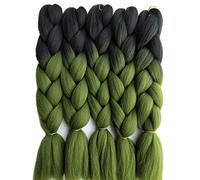 Extensiones de pelo sintético de 24 pulgadas, negro a azul medianoche, dos tonos, color degradado, trenzas gigantes, paquete de 5 paquetes/lote para cabello de ganchillo (negro verde oliva)