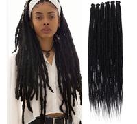 Extensiones de pelo sintético Reggae Hip-hop de 18 pulgadas y 20 hebras finas de 0,6 cm, hechas a mano, crochet negro (#1B)