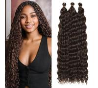 Extensiones de pelo trenzado rizado largo con onda marina, trenzas de crochet de pelo sintético suave, extensiones de pelo ondulado profundo para trenzas boho para mujeres (4#, 61 cm-3T)