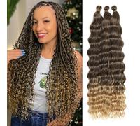 Extensiones de pelo trenzado rizado largo con onda marina, trenzas de crochet de pelo sintético suave, extensiones de pelo ondulado profundo para trenzas boho para mujeres (T4/27#, 61 cm-3T)