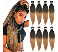 Extensiones de pelo trenzado Yaki de 66 cm, 8 paquetes de pelo sintético de color ombre pre estirado para trenzar pelo trenzado profesional (T4/27)