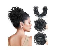 Extensiones Extensiones de moño de pelo sintético con peine lateral y clip for cabello rizado desordenado, coleteros for mujer para mujeres(Natural Black)
