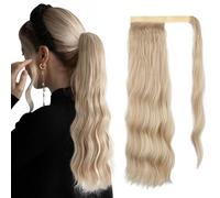 Extensiones onduladas de cola de pony, envoltura alrededor de las extensiones de cabello de Ponytail, extensión de pelo largo de cola de flequillo (18/613# ceniza marrón y rubio blanqueador, 56 cm