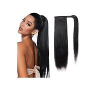 Extensiones para cola de caballo, cabello humano, liso y sedoso, envolvente, negro natural, con clip, para mujer para el uso diario (30 pulgadas)