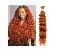 Extensiones para Trenzas Cabello humano color naranja n.° 350 a granel for trenzar, de 16 a 24 pulgadas, 50 g, ondas profundas, estilo bohemio. Trenzas de Pelo(1 Bundle 20 inch)