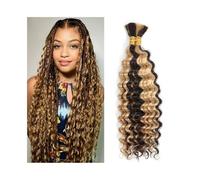 Extensiones para Trenzas Cabello humano trenzado de ondas profundas, rizado, a granel, for microtrenzas, de ganchillo, sin trama, 100 g, color P4/27 Trenzas de Pelo(20inches)
