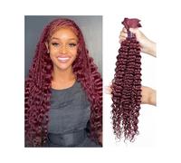 Extensiones para Trenzas Extensiones de cabello humano a granel color burdeos 99j for trenzar, 100 g/paquete, ondas profundas, sin trama Trenzas de Pelo(18inches)