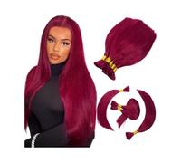 Extensiones para Trenzas Extensiones de cabello humano Remy color burdeos claro, liso, a granel, de 16 a 28 pulgadas, for trenzar Trenzas de Pelo(28 Inch)