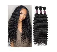 Extensiones para Trenzas Extensiones de cabello humano trenzado a granel de ondas profundas, sin procesar, sin trama, Remy, for trenzas bohemias Trenzas de Pelo(14inches)