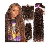 Extensiones para Trenzas Paquetes de cabello humano con ondas de agua con cierre Paquetes de armadura de cabello Remy peruano con cierre frontal de encaje transparente Pelo Trenzado Preestirado(13" x